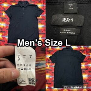 BOSS Hugo Boss Black Polo Shirt Mens Size Large Slim Fit Mercerised READ